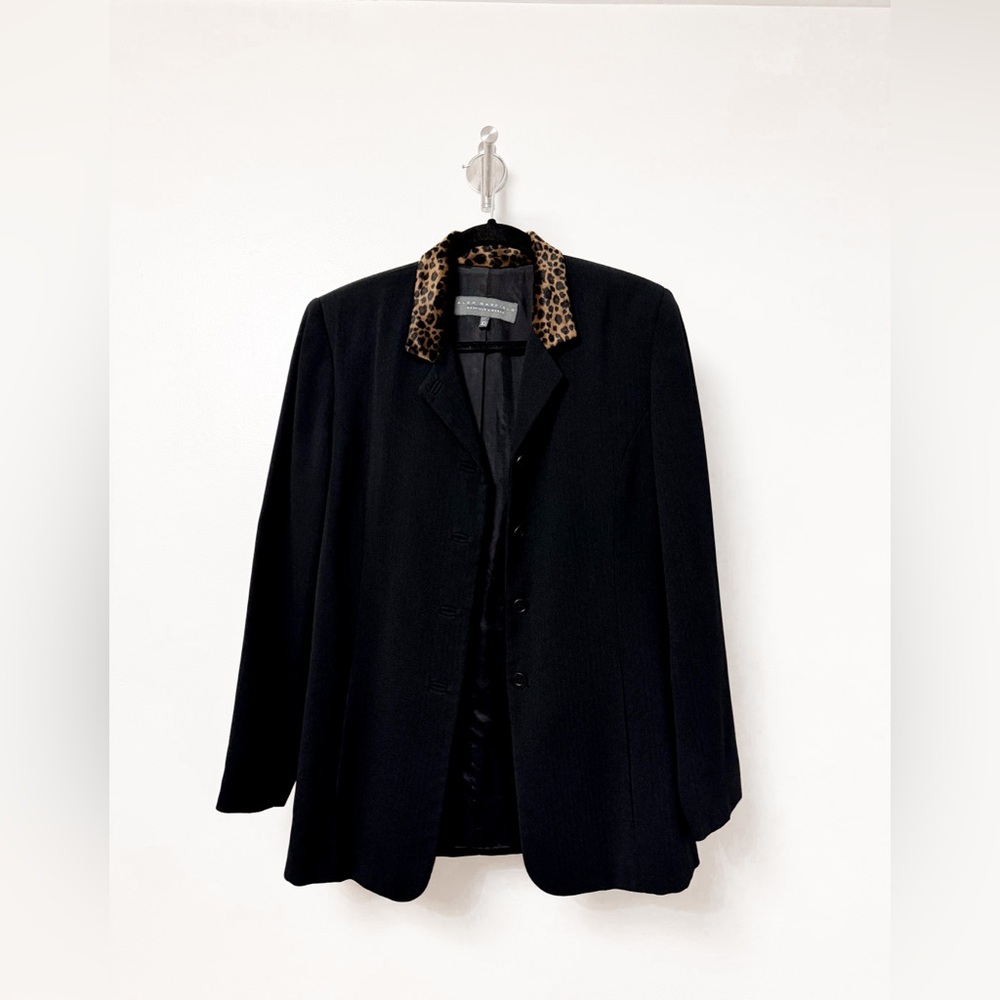 Vintage Alex Garfield Blazer with Leopard Faux Fur Trim Collar Black‎ 10 - Picture 2 of 8